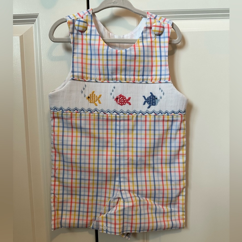 w1x  Delaney 12 month romper summer/spring fish plaid